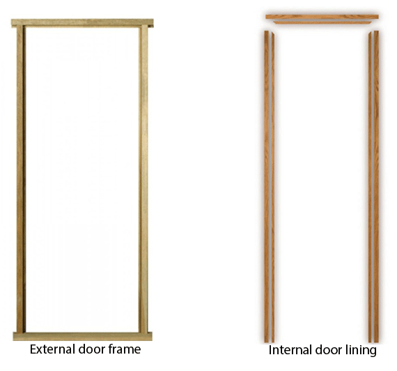 External door frame vs internal door lining diagram.