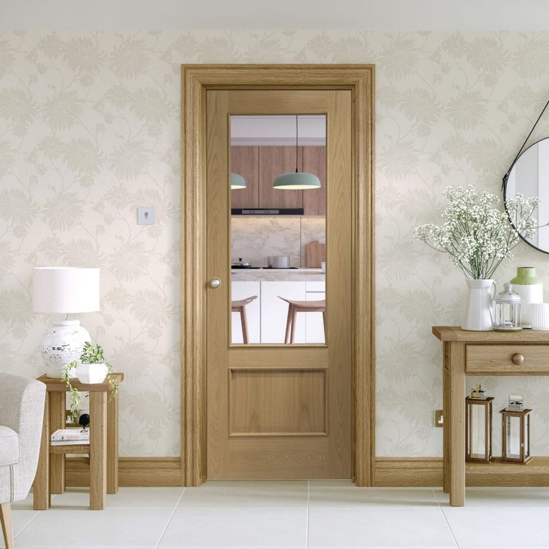XL Joinery Andria Unfinished Oak 1 Light Clear Bevelled Glazed Internal Door