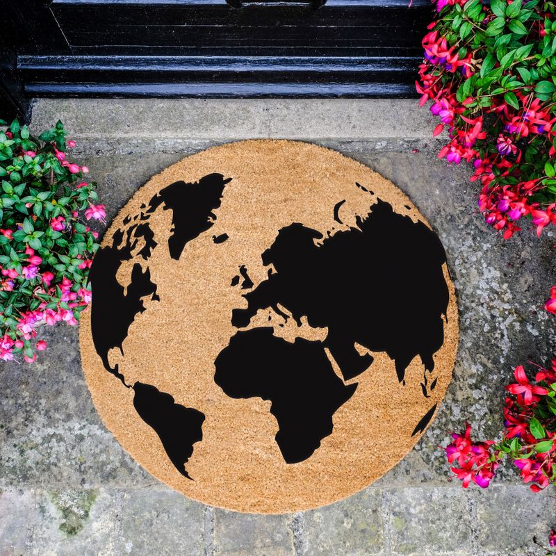 Artsy Globe Circle Coir Doormat Non Slip Indoor Outdoor Mats